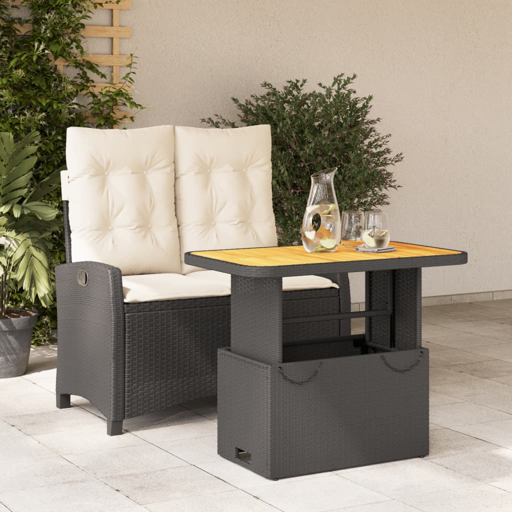 vidaXL 2 stykki garðborðstofusett með púðum Black Poly Rattan