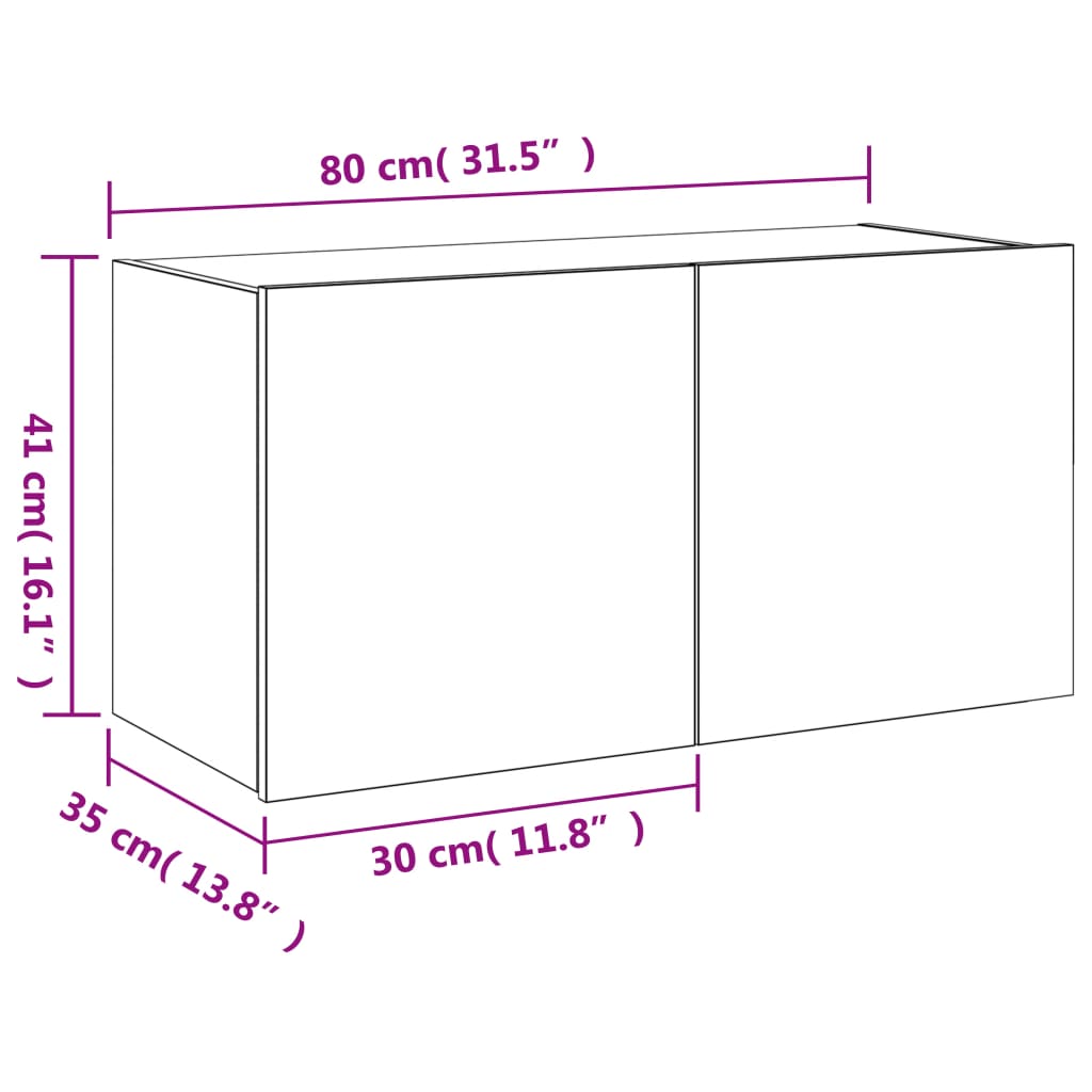 vidaXL Veggfestur Sjónvarpsskápur með LED ljósum Svartur 80x35x41 cm