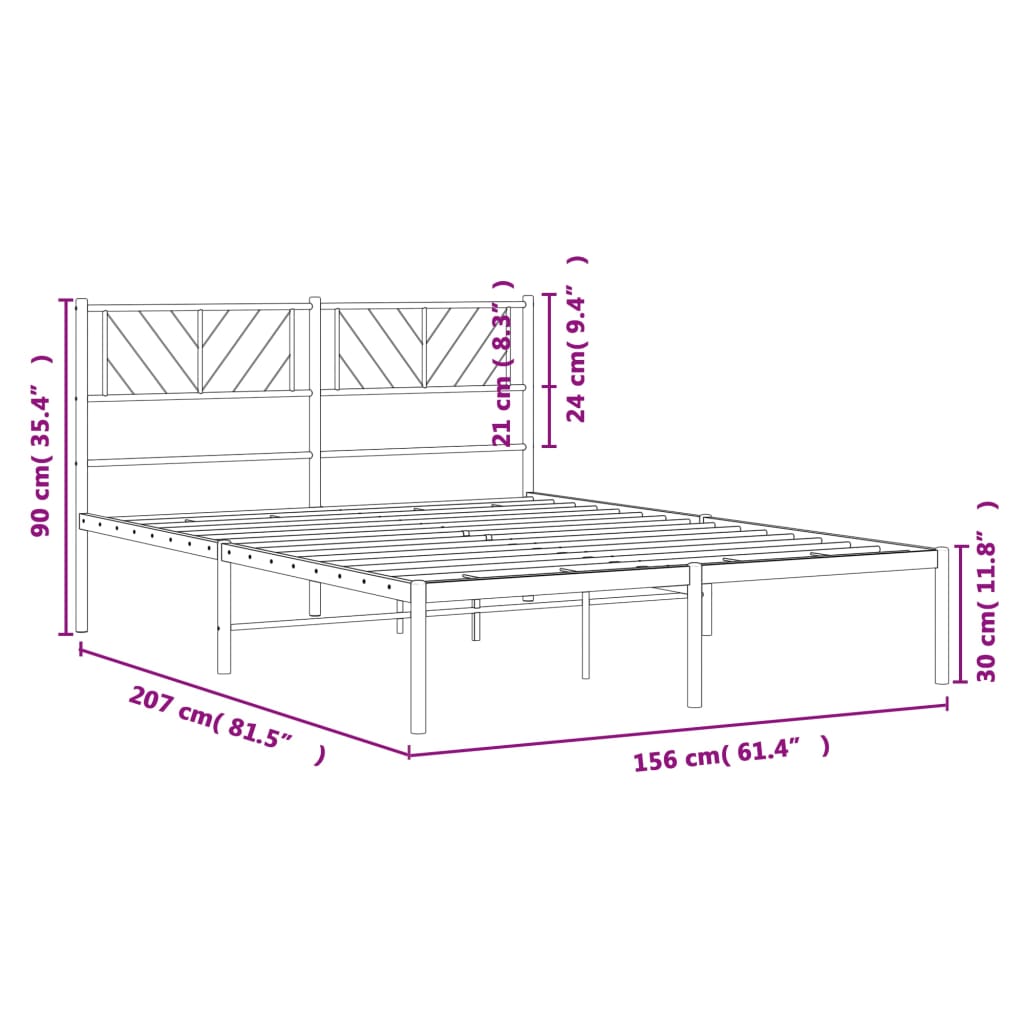 vidaXL Rúmgrind úr Málmi með Höfuðgafli Hvítur 150x200 cm