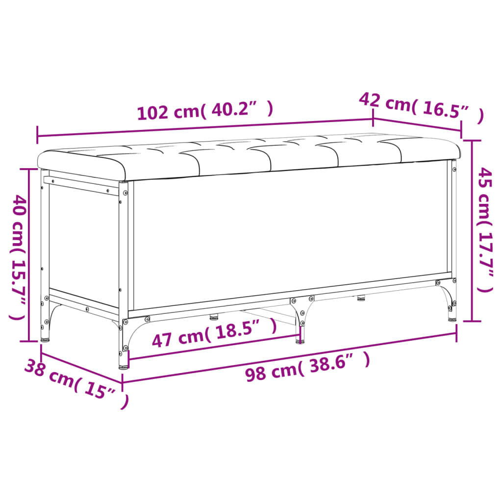 vidaXL Geymslubekkur Sonoma Eikarlitur 102x42x45 cm Samsettur Viður