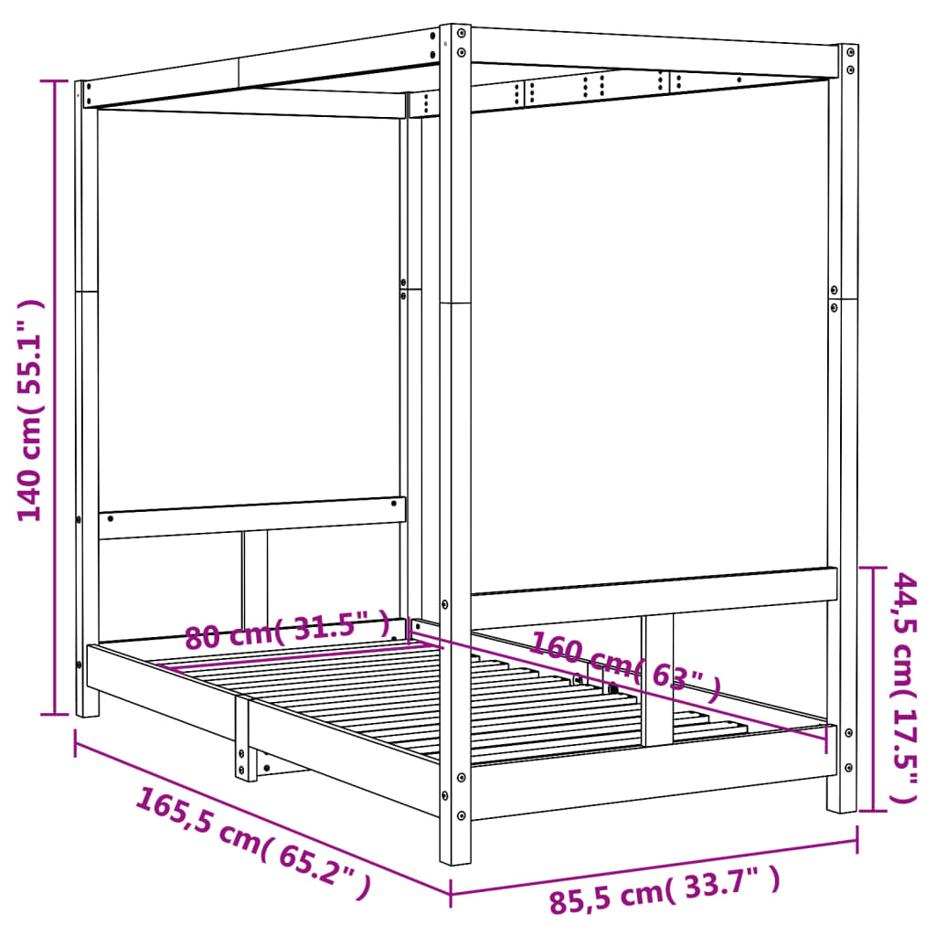 vidaXL Barnarúmgrind Svört 80x160 cm Gegnheil Fura