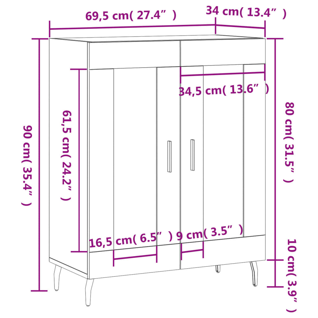 vidaXL Skenkur Reyklituð 69,5x34x90 cm Samsettur Viður