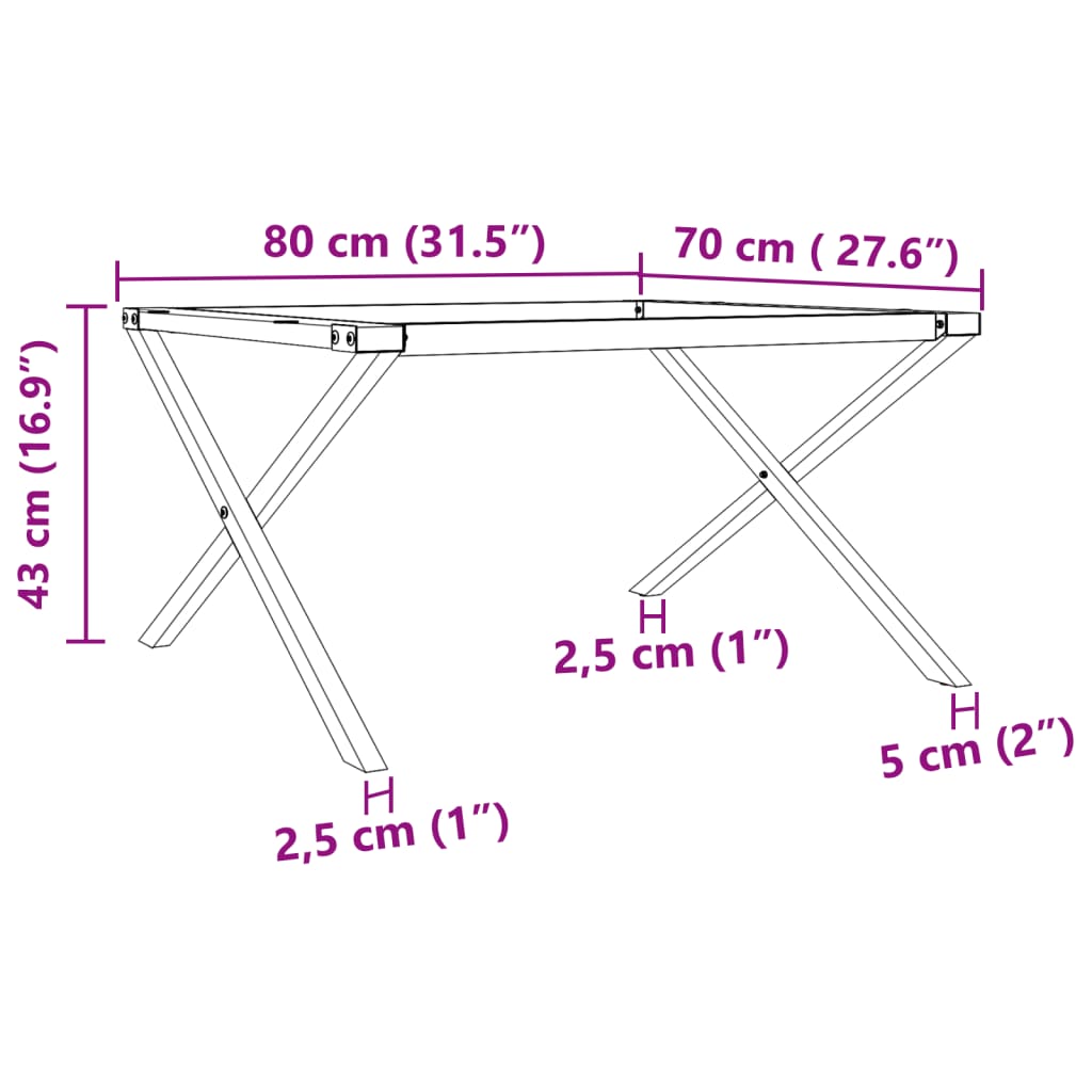 vidaXL Sófaborðfætur X-Frame 80x70x43 cm Steypujárn