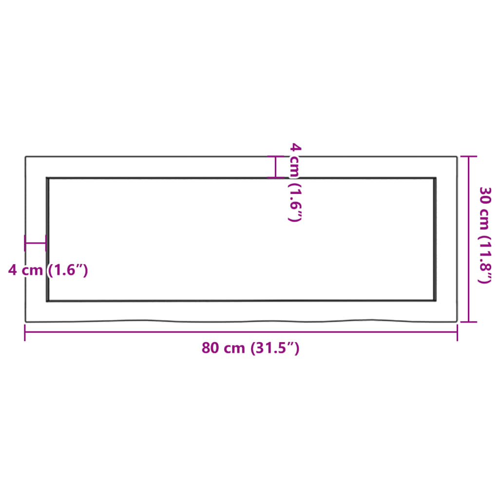 vidaXL Baðherbergisborðplata Ljósbrún 80x30x(2-4)cm Meðhöndlaður Viður