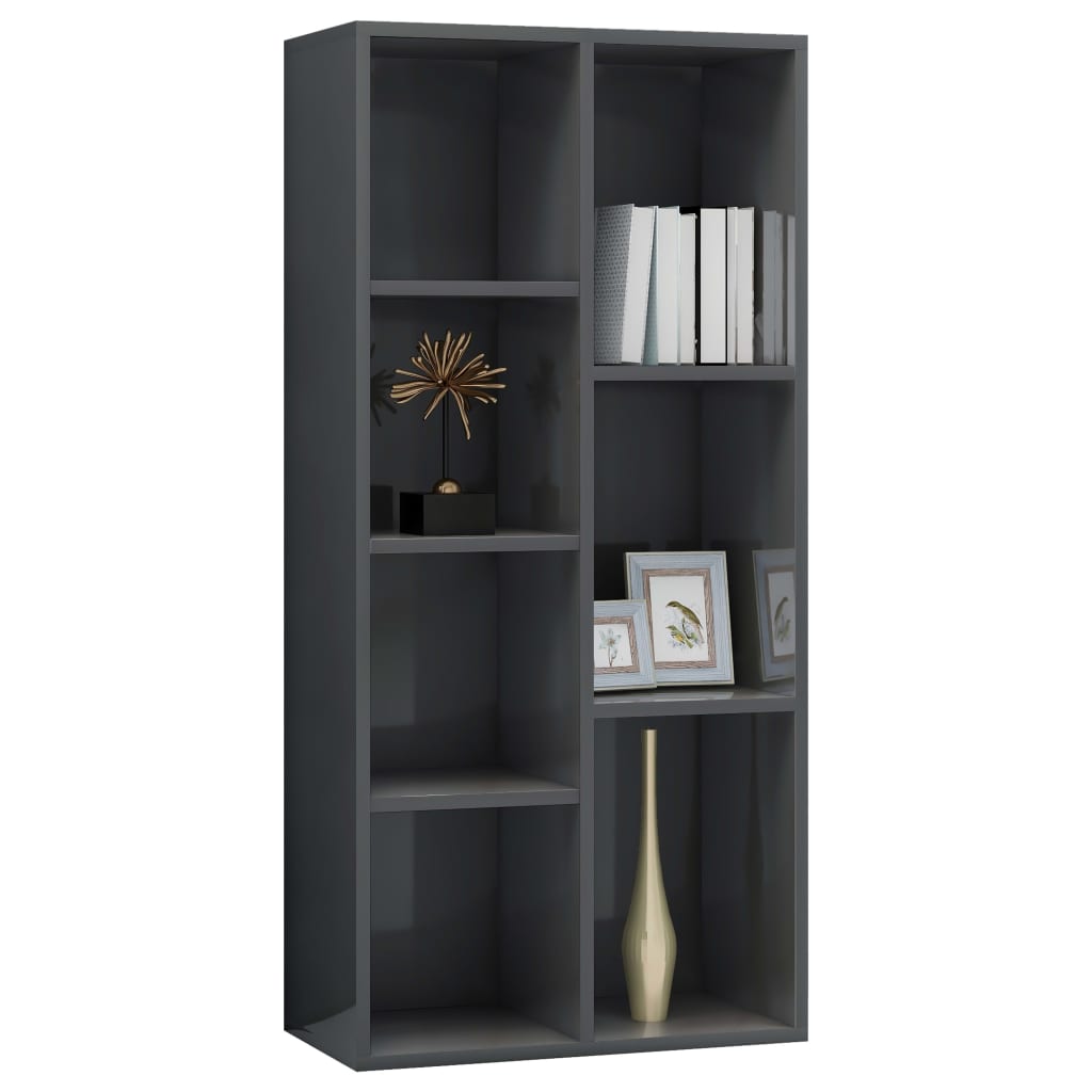 801115 vidaXL Book Cabinet High Gloss Grey 50x25x106 cm Chipboard