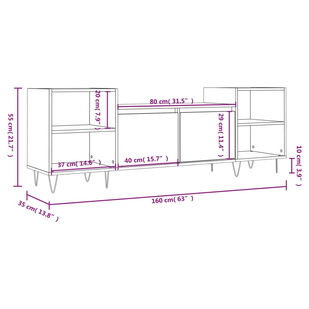 vidaXL Sjónvarpsskápur Grátt Sonoma 160x35x55 cm Samsettur Viður