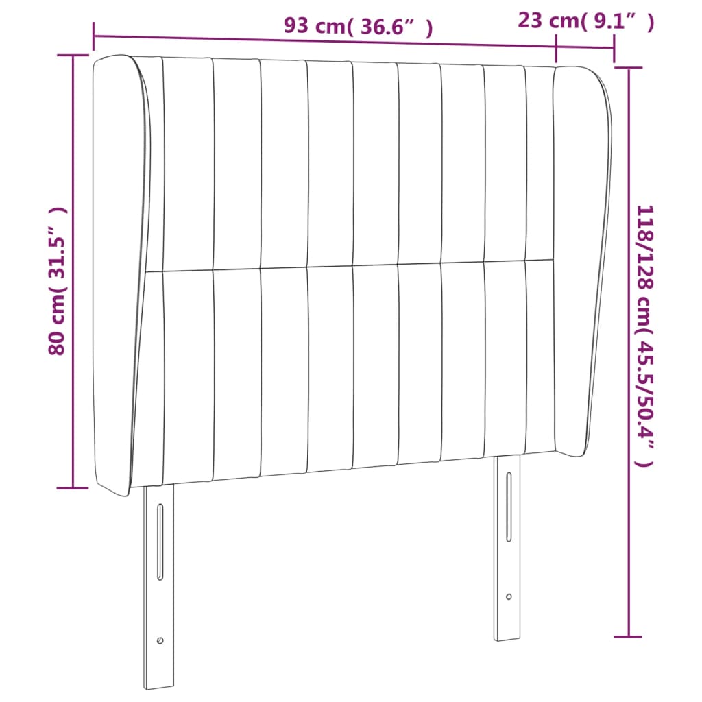 vidaXL Höfðagafl með Eyrum 93x23x118/128 cm Blátt Efni