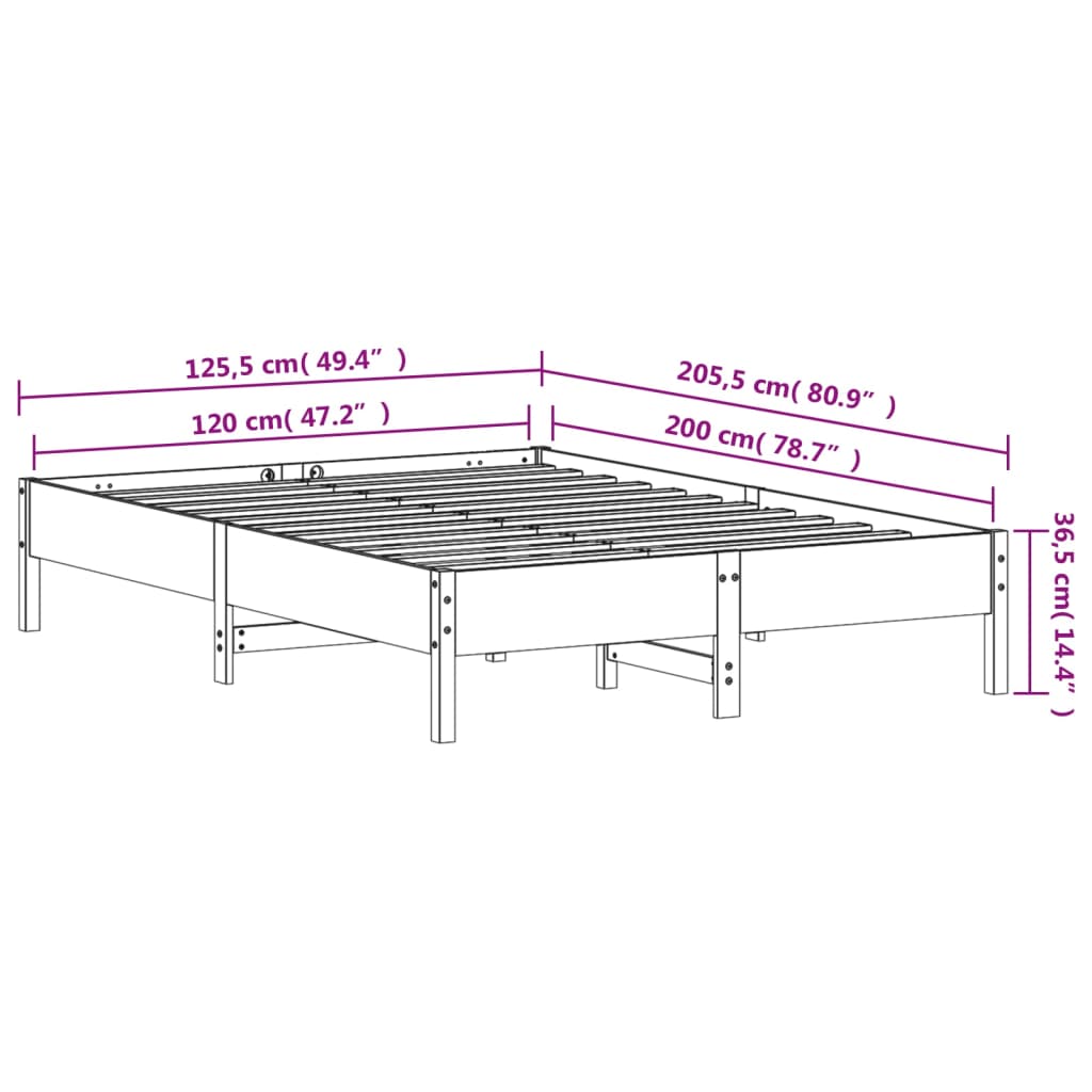 vidaXL Rúmgrind án Dýnu Hvít 120x200 cm Gegnheil Fura