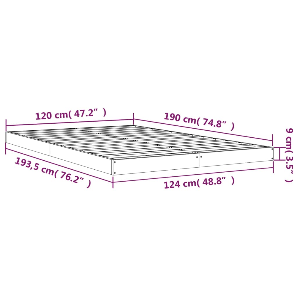 vidaXL Rúmgrind Hvítt 120x190 cm Lítið Tvíbreitt Fura