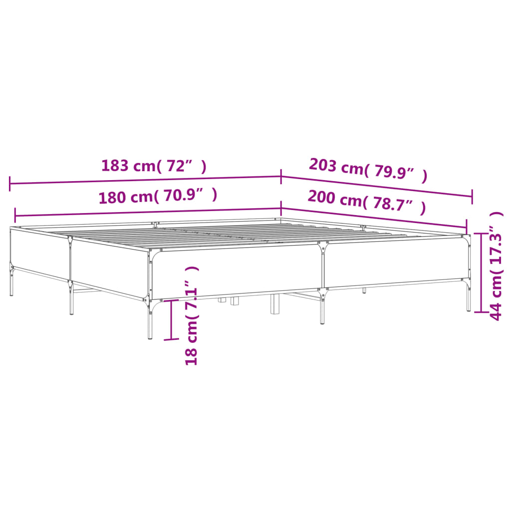 vidaXL Rúmgrind án Dýnu Reyktóna Eikarlitur 180x200 cm