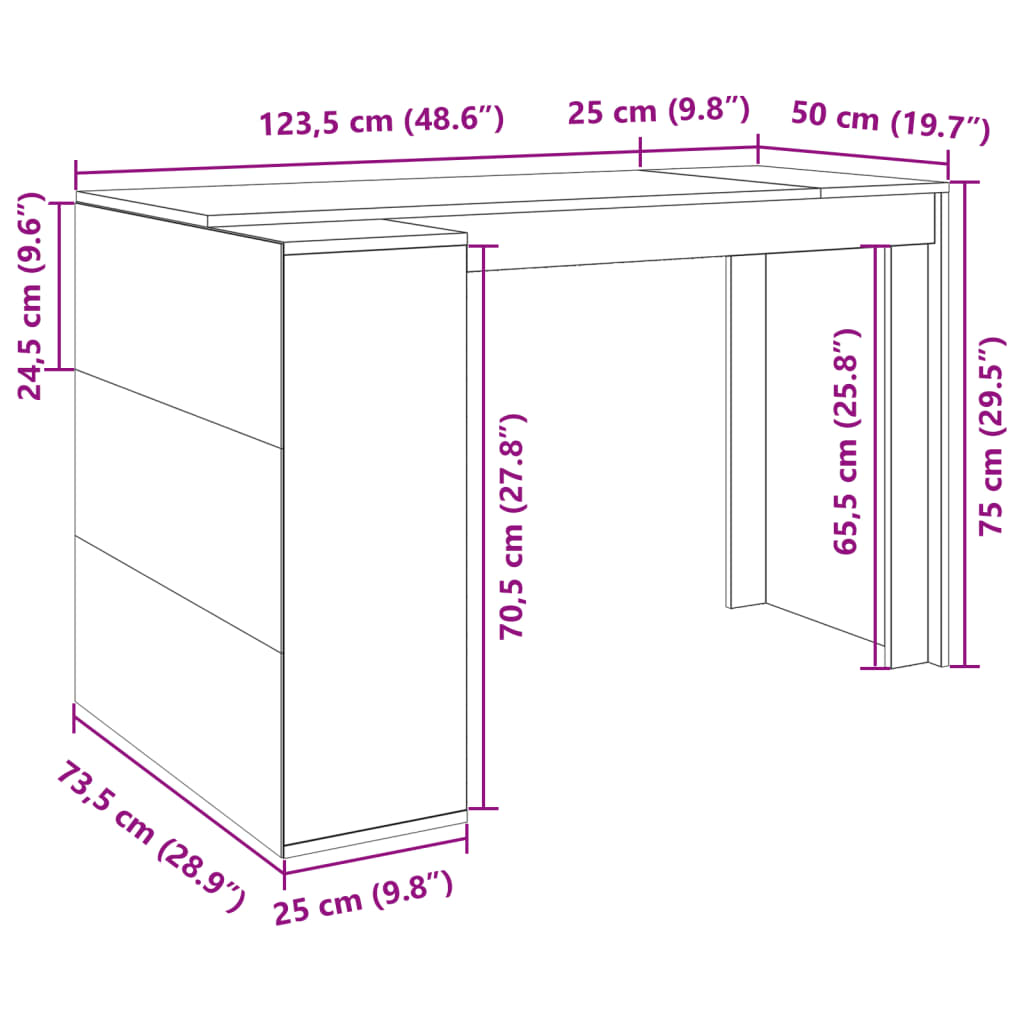 vidaXL Skrifborð Hvítt 123,5x73,5x75 cm Samsettur Viður