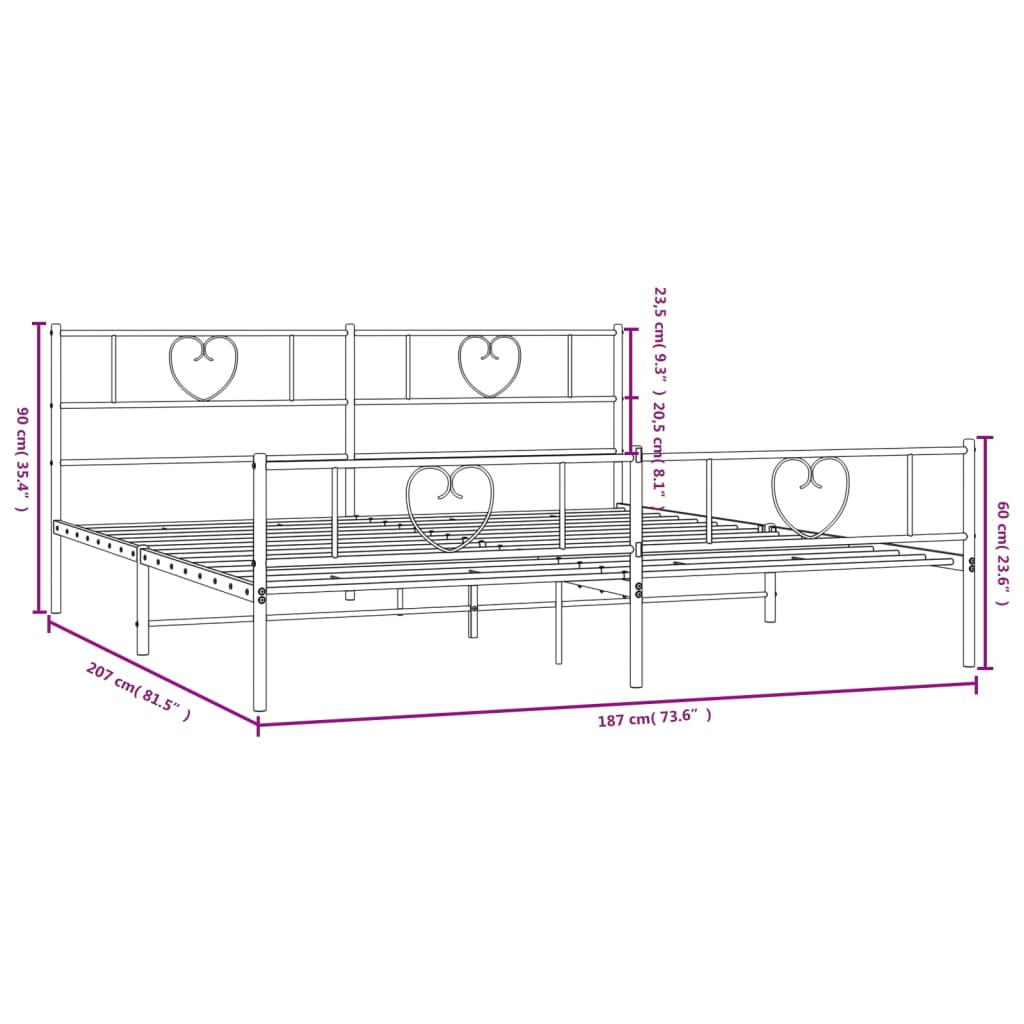 vidaXL Rúmgrind úr Málmi með Höfuðgafli & Fótagafli Svört 180x200 cm