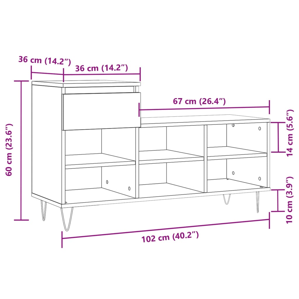 vidaXL Skóskápur Steypugrár 102x36x60 cm Samsettur Viður