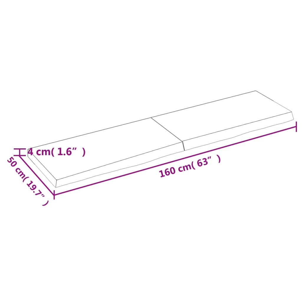 vidaXL Baðherbergisborðplata Brúnn 160x50x(2-4)cm Meðhöndlaður Viður