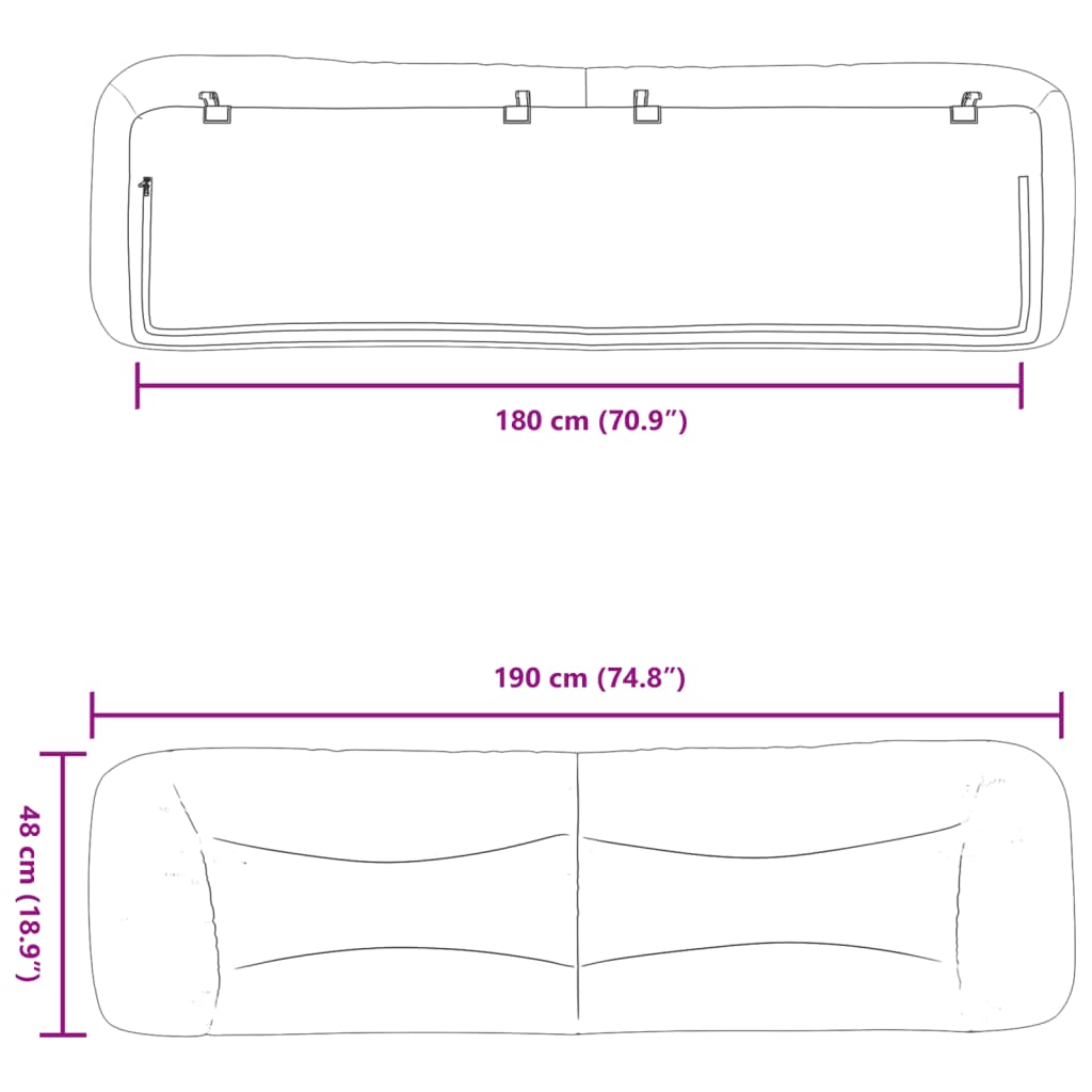 vidaXL Höfðagaflspúði Ljósgrár 180 cm Efni