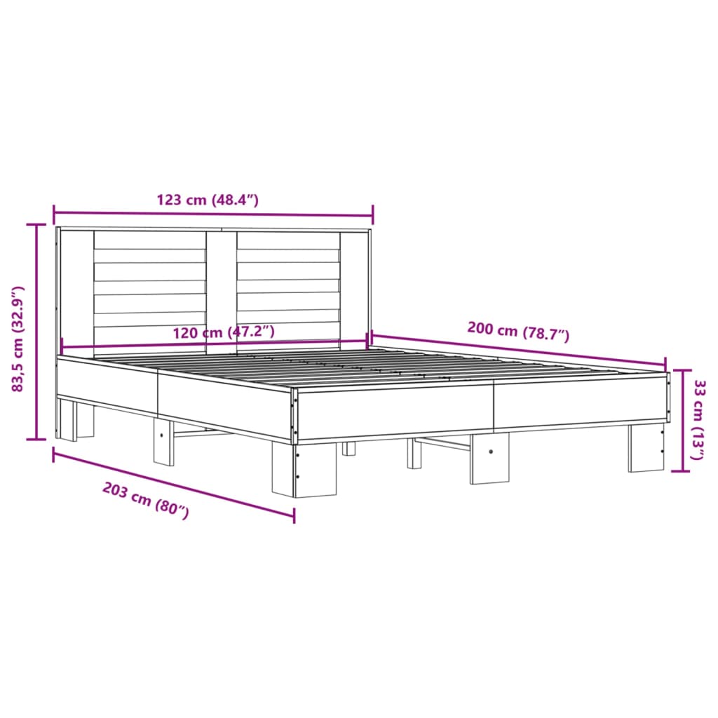 vidaXL Rúmgrind án Dýnu Sonoma Eikarlitur 120x200 cm