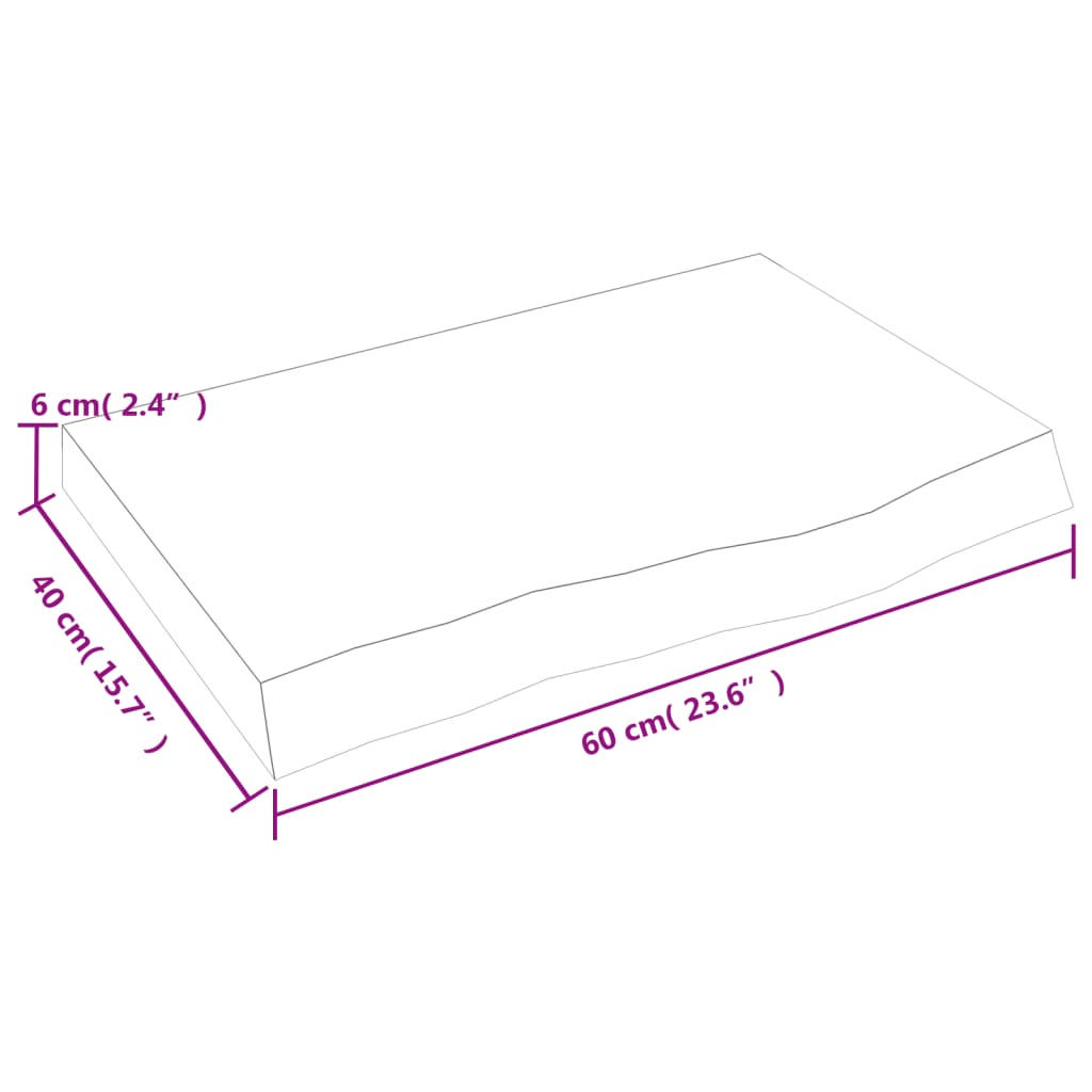 vidaXL Baðherbergisborðplata Ljósbrún 60x40x(2-6)cm Meðhöndlaður Viður