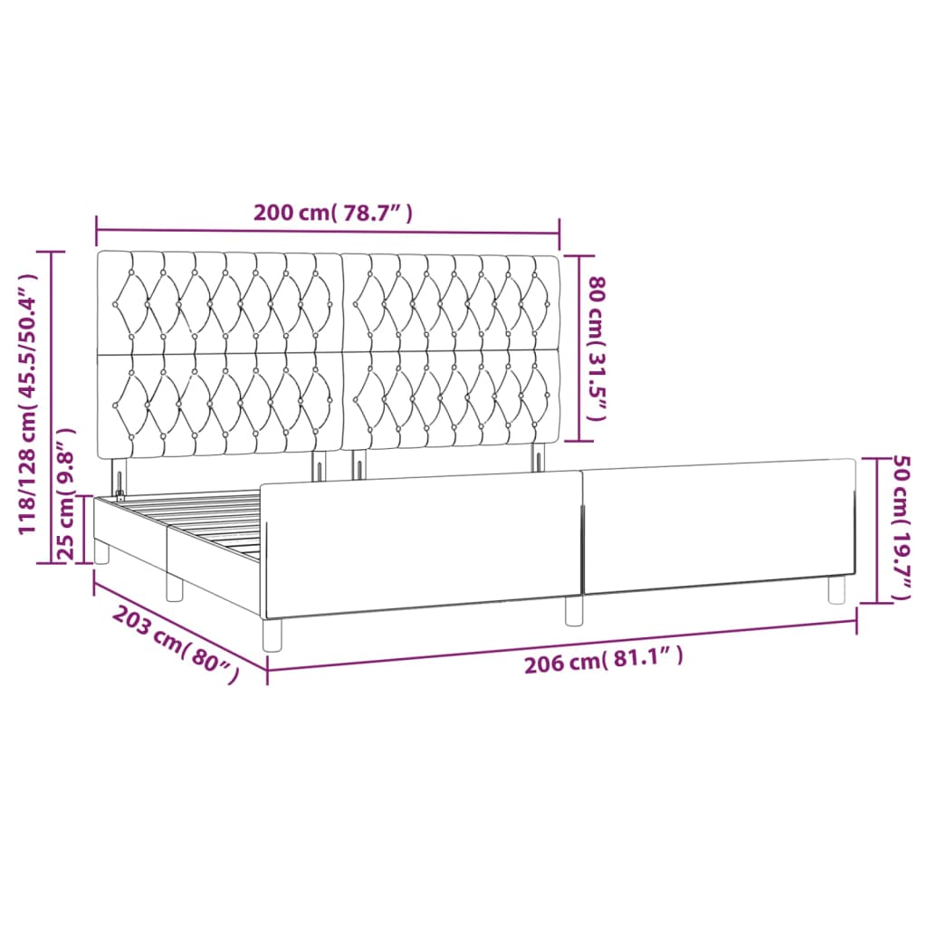 vidaXL Rúmgrind með Höfðagafli Ljósgrá 200x200 cm Flauel