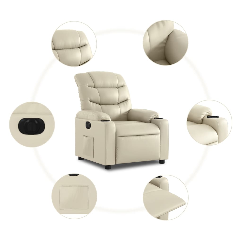 vidaXL Electric Recliner Chair Cream gervi leður