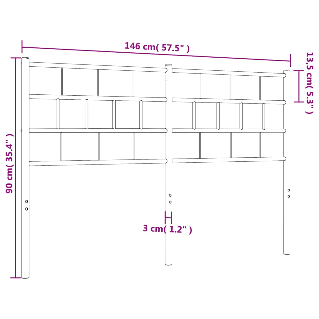 vidaXL Höfuðgafl úr Málmi Hvítur 140 cm