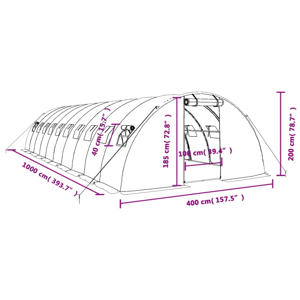 vidaXL Gróðurhús með Stálgrind Hvítt 40 m² 10x4x2 m