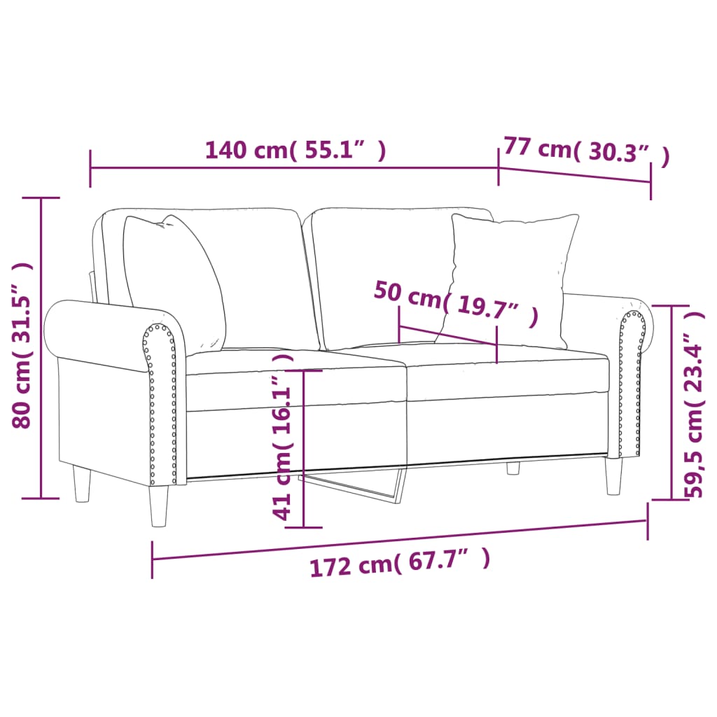 vidaXL 2 Sæta Sófi með Púðum Svartur 140 cm Flauel