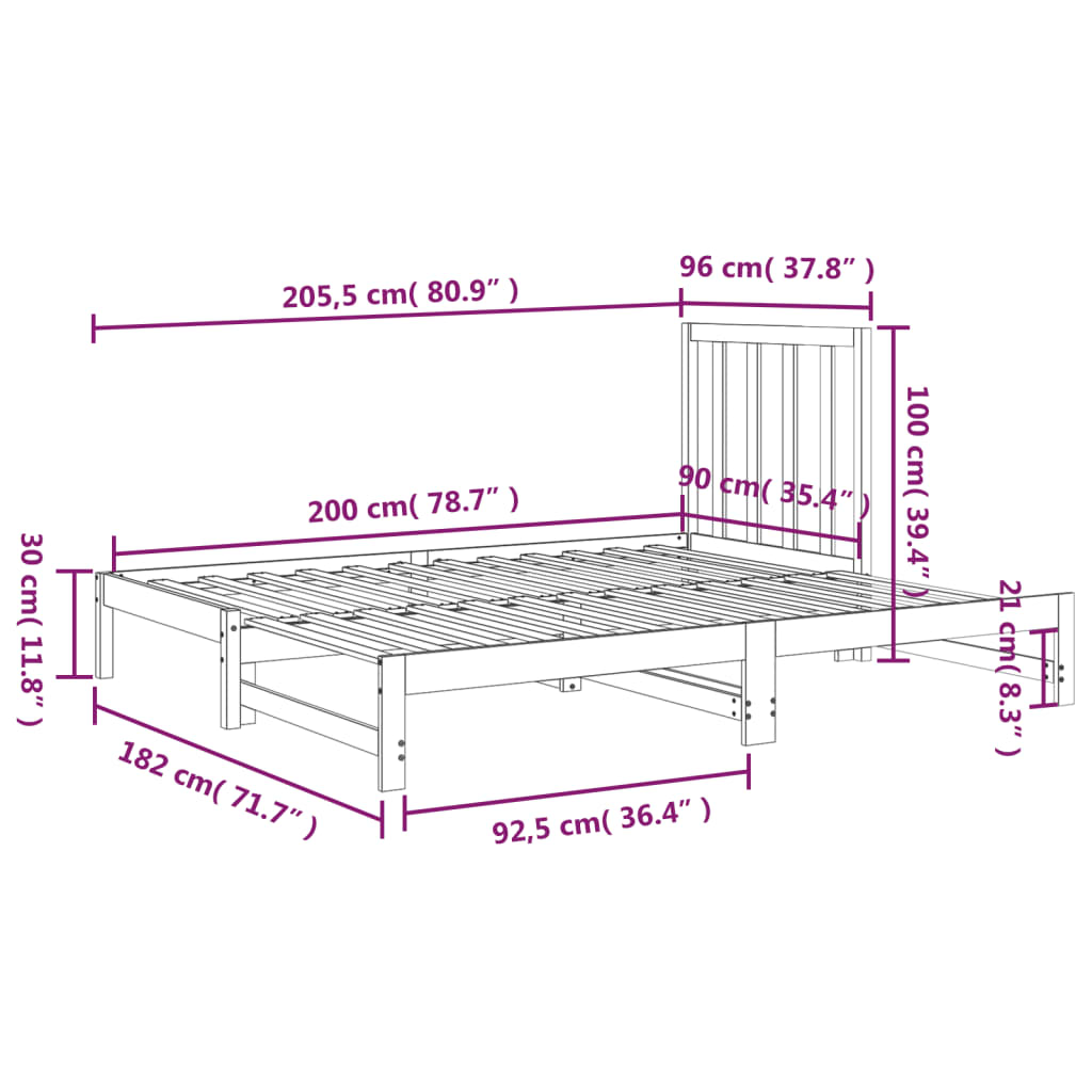 vidaXL Útdraganlegur Svefnsófi án Dýnu 2x(90x200)cm