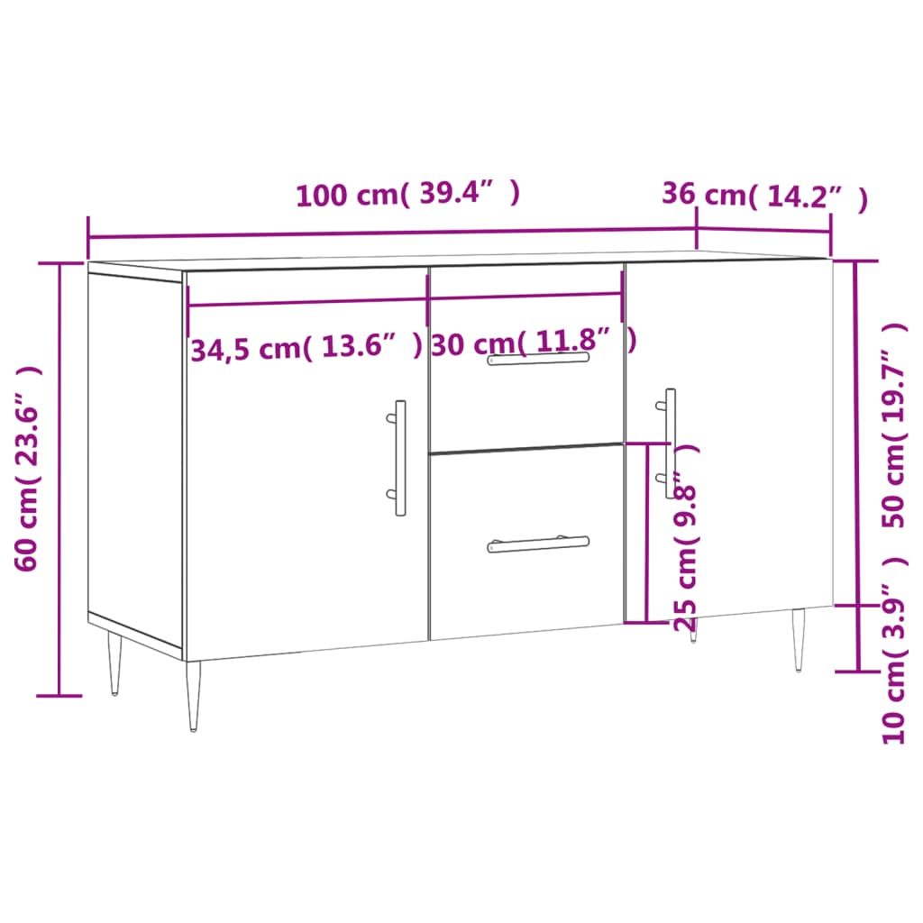 vidaXL Skenkur Brúnn Eik 100x36x60 cm Samsettur Viður