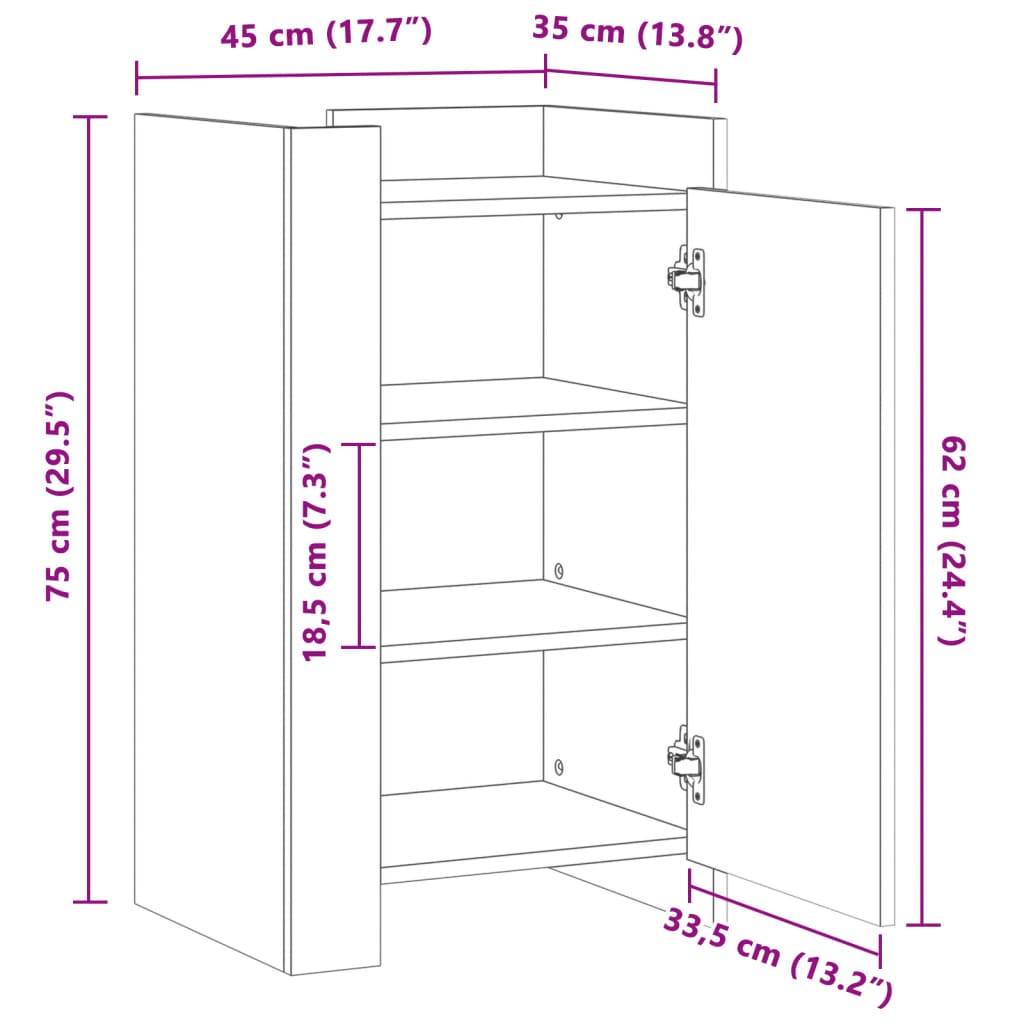 vidaXL Skenkur Grár Sonoma Eik 45x35x75 cm Samsettur Viður