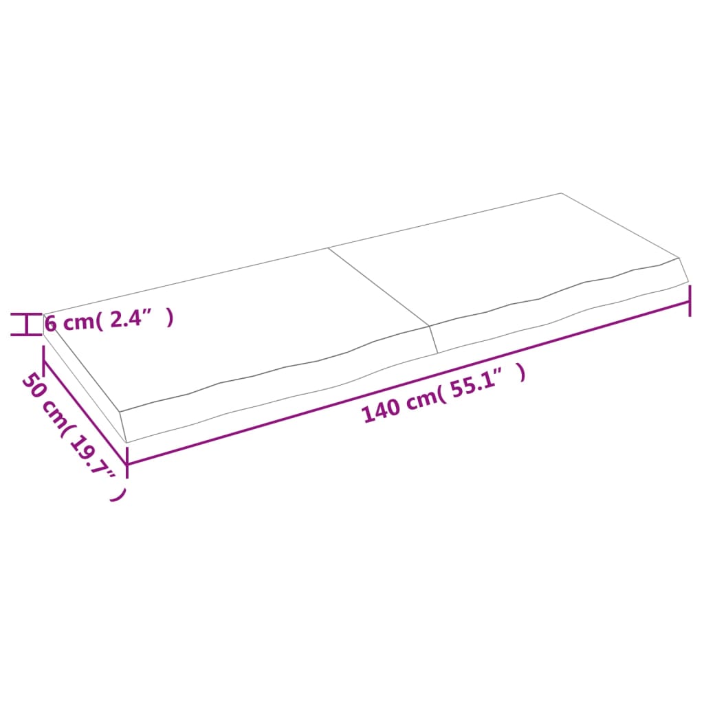 vidaXL Baðherbergisborðplata Brúnn 140x50x(2-6)cm Meðhöndlaður Viður