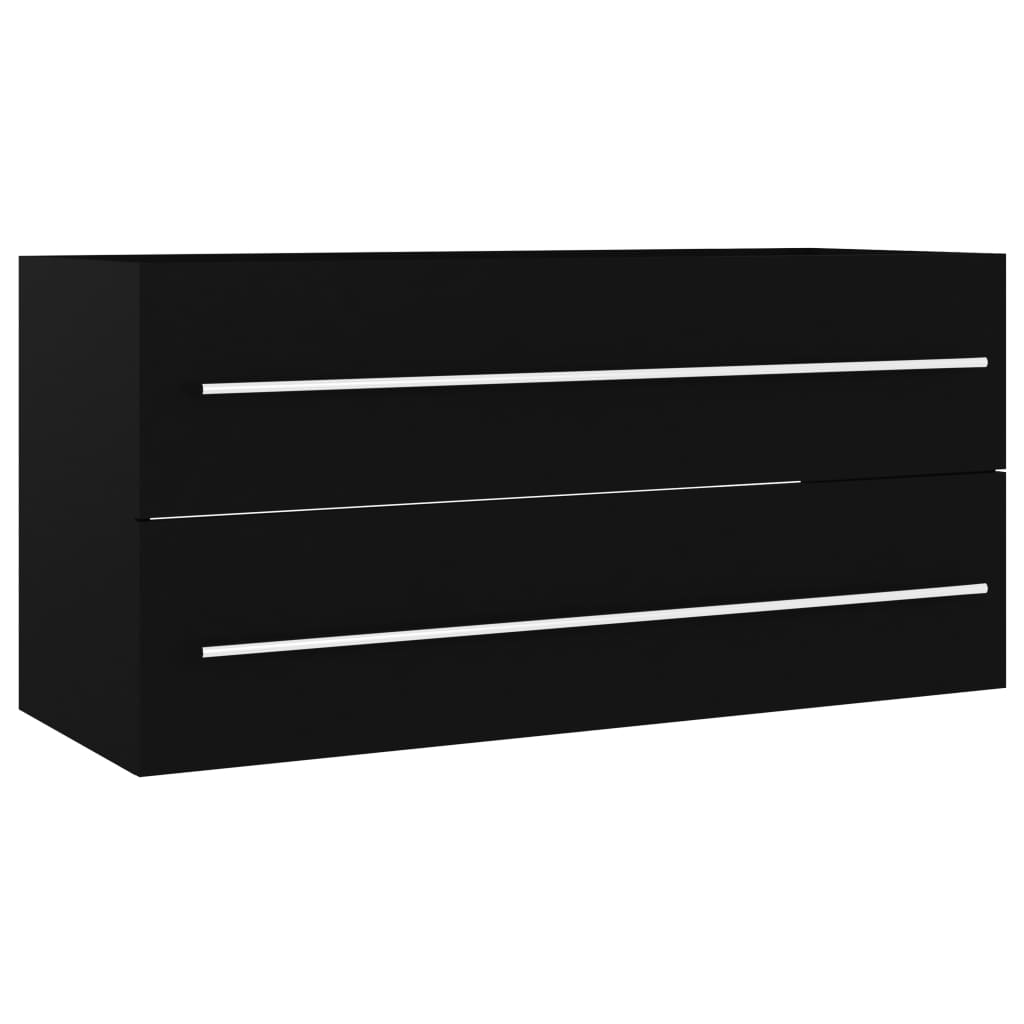 804855 vidaXL 2 Piece Bathroom Furniture Set Black Chipboard