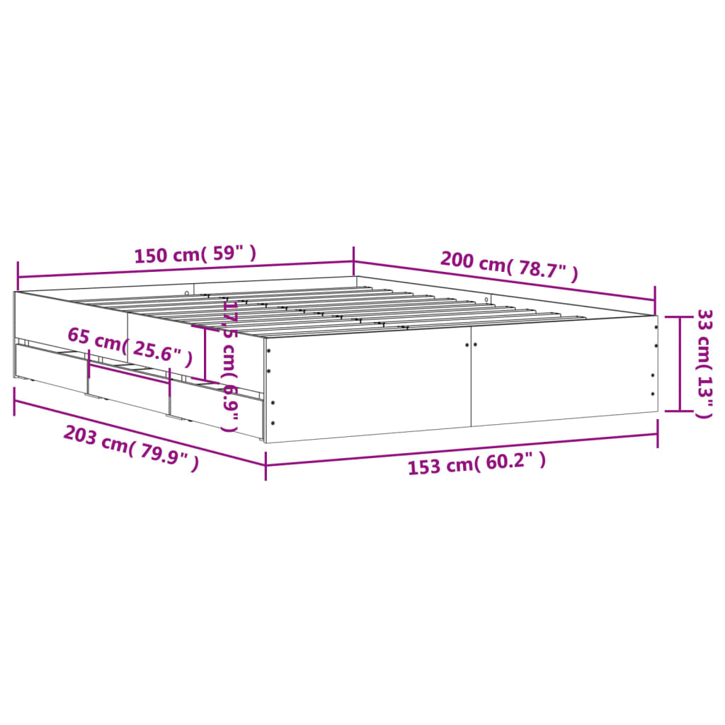 vidaXL Rúmgrind með Skúffum án Dýnu Sonoma Eikarlitur 150x200 cm