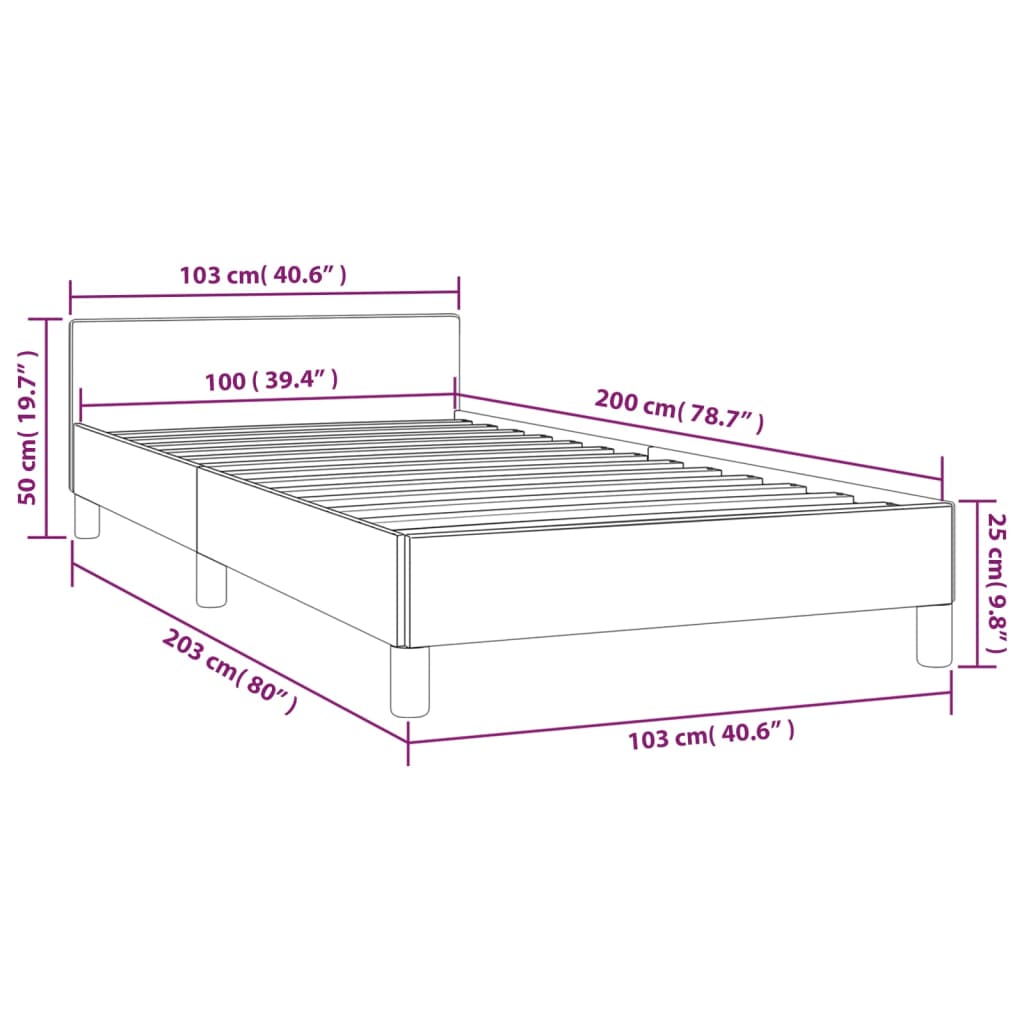 vidaXL Rúmgrind án Dýnu Ljósgrá 100x200 cm Efni