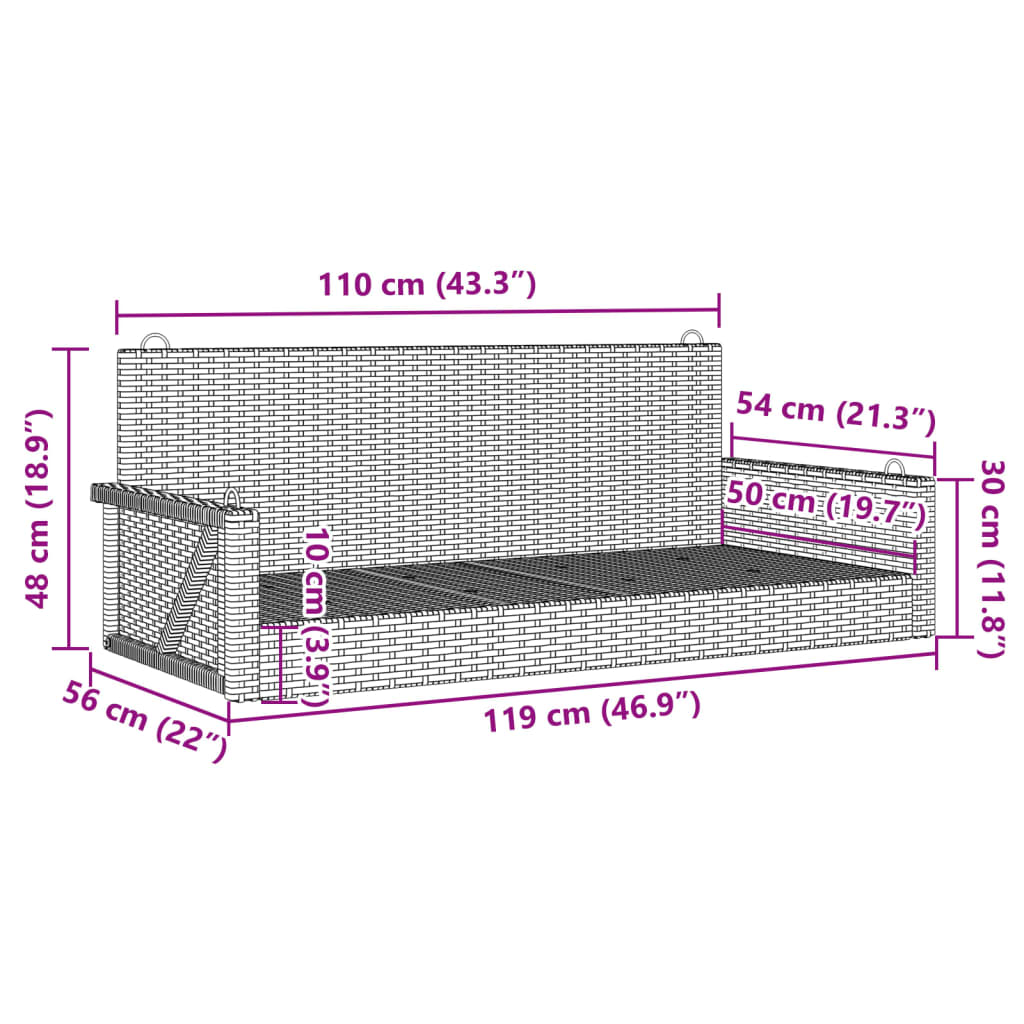 vidaXL Rólubekkur Drapplituð 119x56x48 cm Pólýrattan