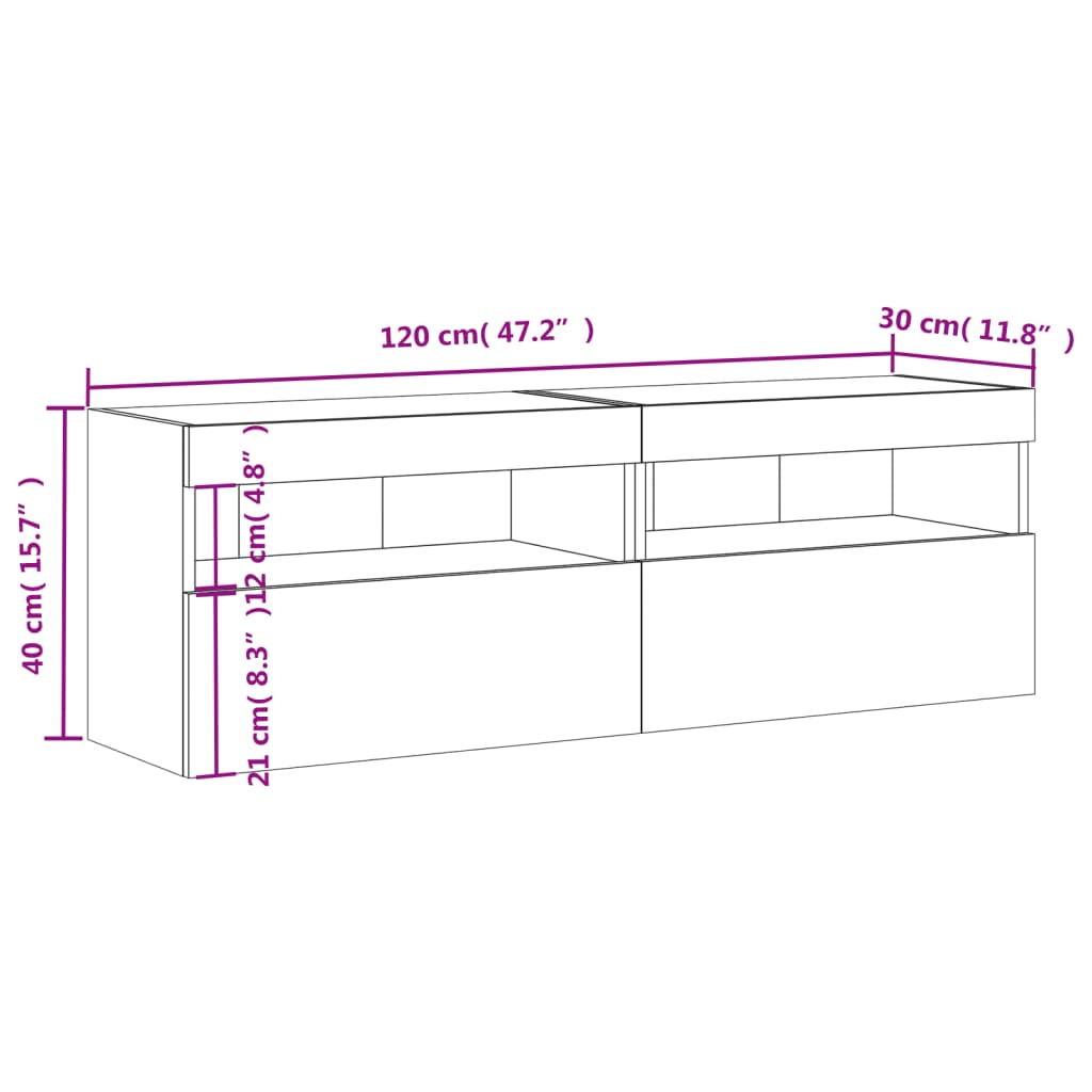 vidaXL Sjónvarpsskápar með LED-Ljósum 2 stk. Svartur 60x30x40 cm