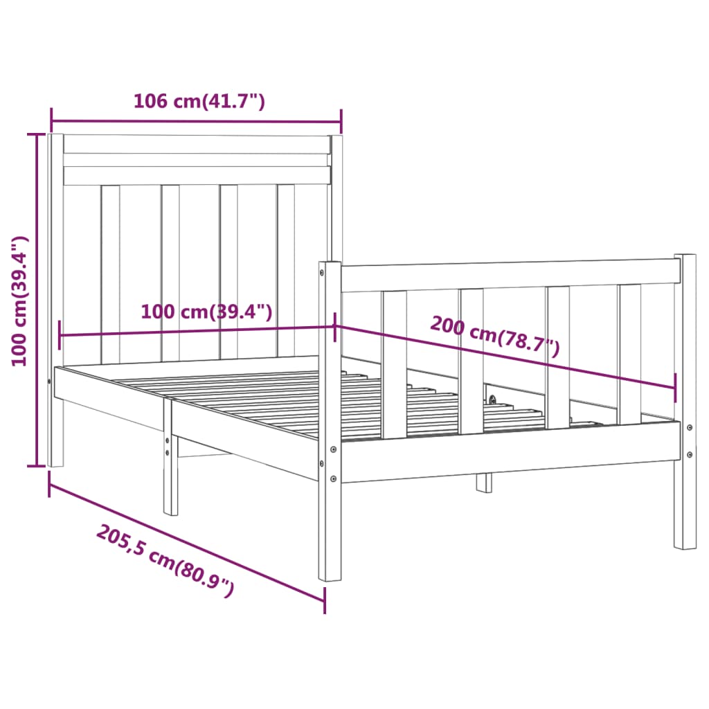 vidaXL Rúmgrind án Dýnu Hvít 200x200 cm Gegnheil Fura