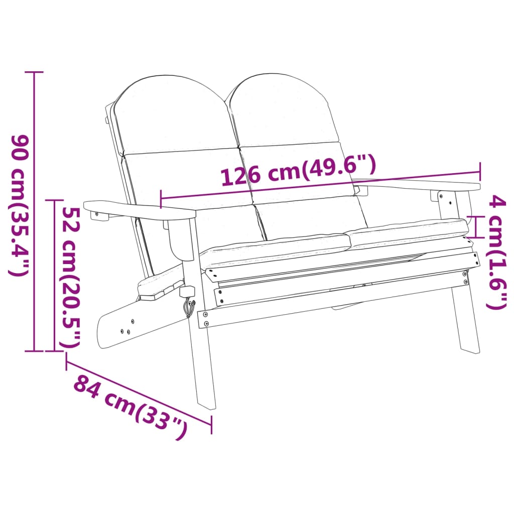 vidaXL Adirondack Garðbekkur með Púðum 126 cm Gegnheill Akasíuviður