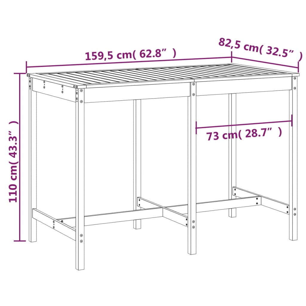 vidaXL Garðborð Hunangsbrúnt 159,5x82,5x110 cm Gegnheil Fura