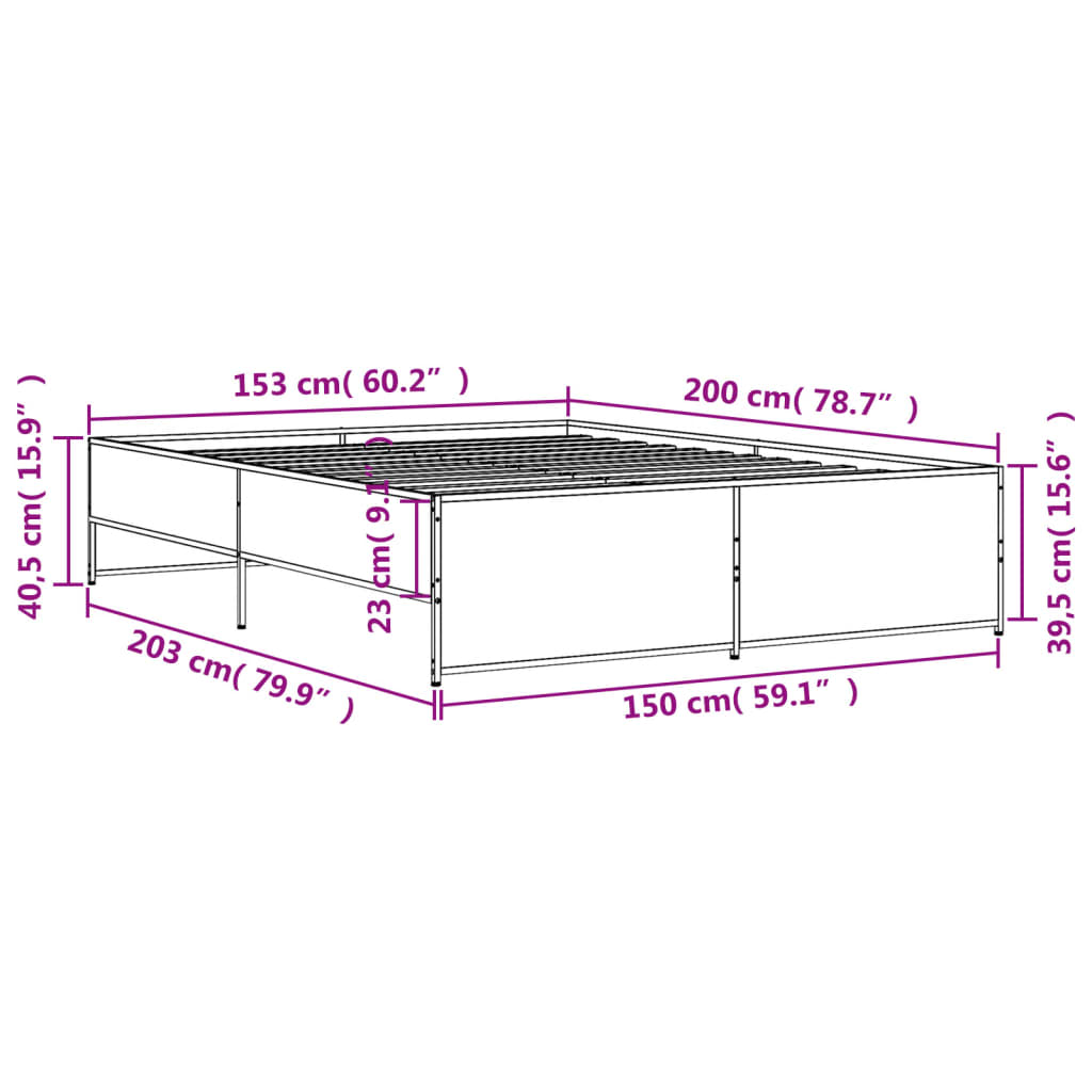 vidaXL Rúmgrind án Dýnu Gráir Sonoma Eik 150x200 cm