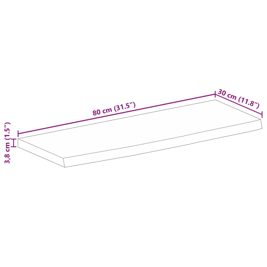 vidaXL Borðplata 80x30x3,8 cm Náttúrulegar Brúnir Gegnheill Mangóviður