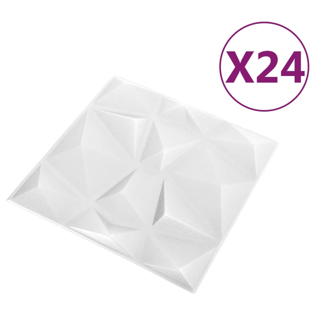 vidaXL 3D Veggþil 24 stk. 50x50 cm Demantshvít 6 m²