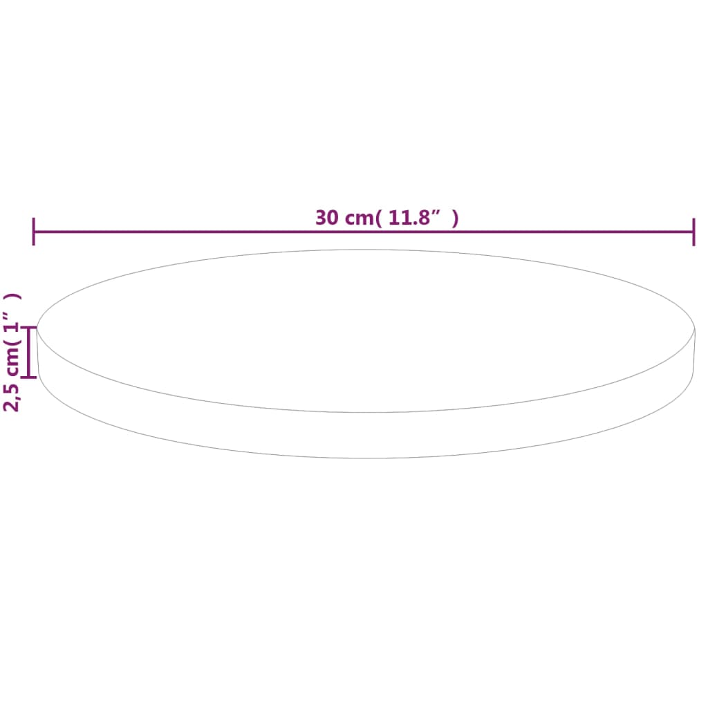 vidaXL Kringlótt Borðplata Ø30x2,5 cm Ómeðhöndluð Gegnheil Eik