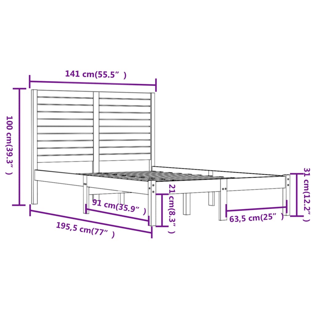 vidaXL Rúmgrind Svört Gegnheill Viður 135x190 cm Tvíbreið