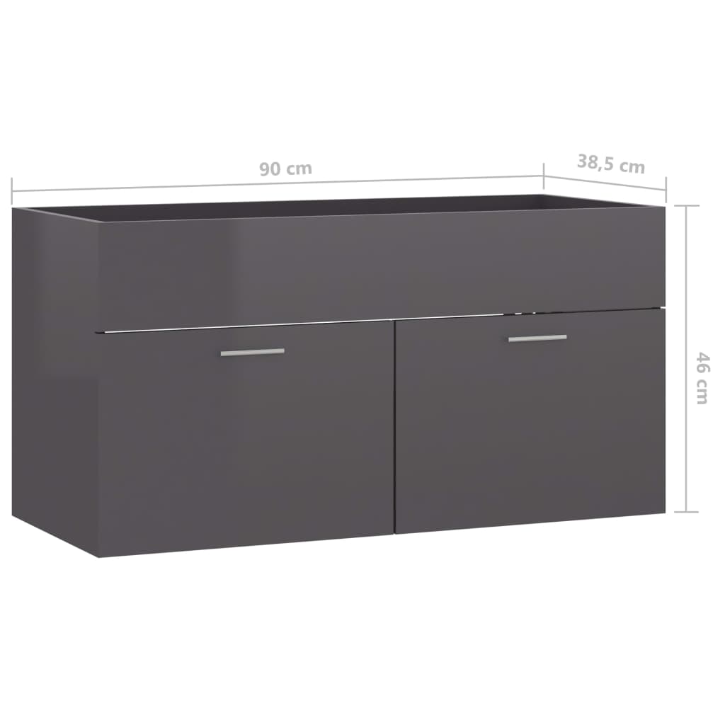 804673 vidaXL Sink Cabinet High Gloss Grey 90x38,5x46 cm Chipboard