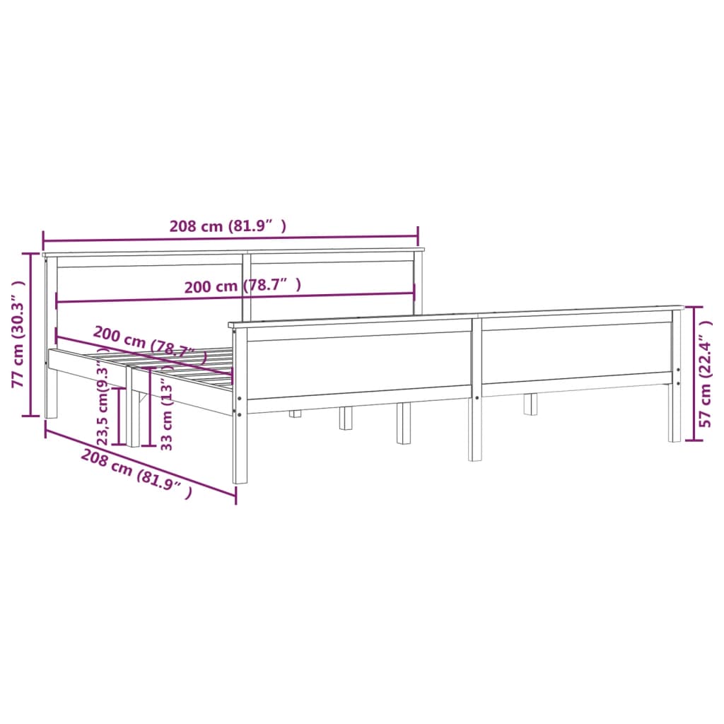 vidaXL Rúmgrind án Dýnu 200x200 cm Gegnheil Fura