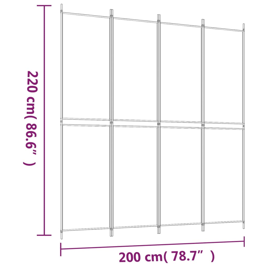 vidaXL 4-falt Skilrúm Svart 200x220 cm Tauefni