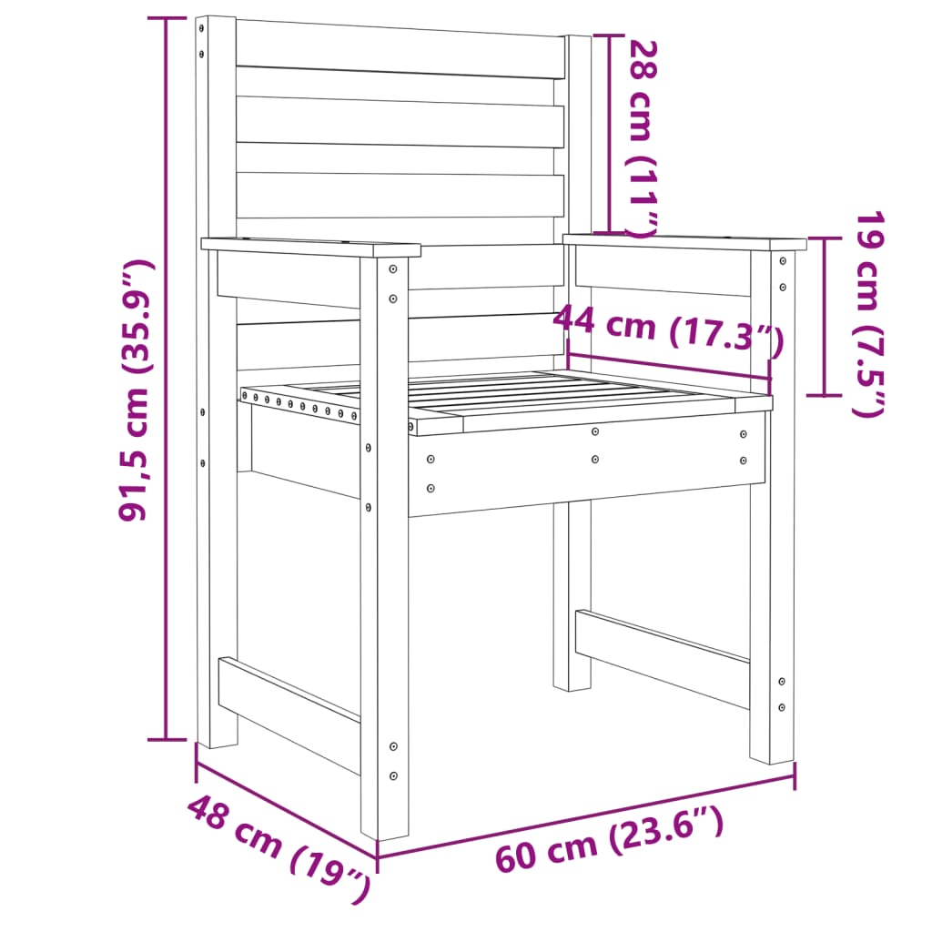 vidaXL Garðstólar 2 stk. Svartir 60x48x91 cm Gegnheil Fura