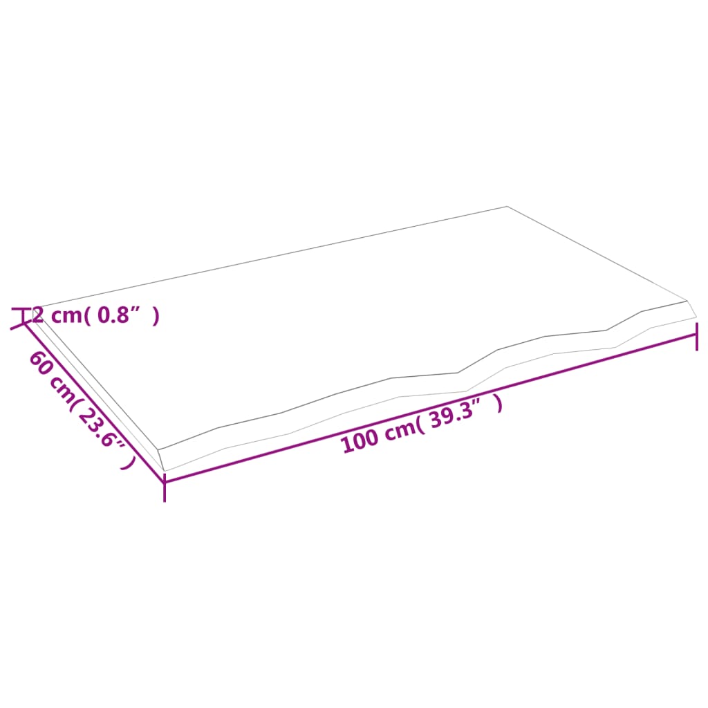 vidaXL Borðplata Ljósbrún 100x60x2 cm Meðhöndluð Gegnheil Eik