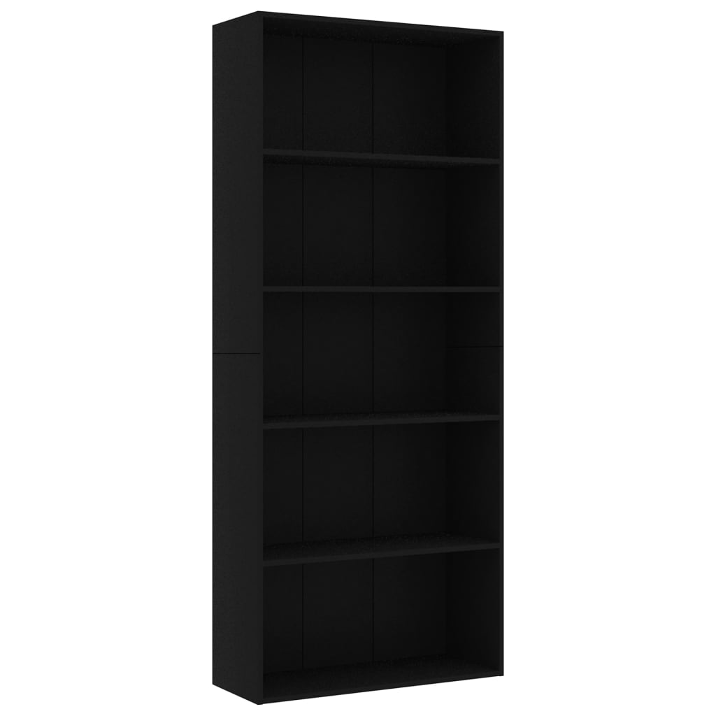 801027 vidaXL 5-Tier Book Cabinet Black 80x30x189 cm Chipboard