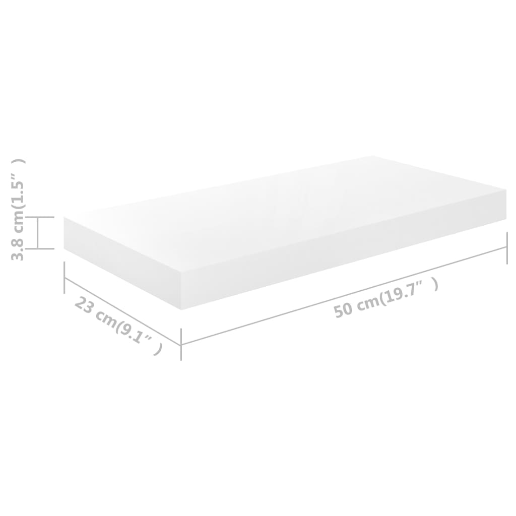 vidaXL Vegghengdar Hillur 2 stk. Háglans Hvítar 50x23x3,8 cm MDF